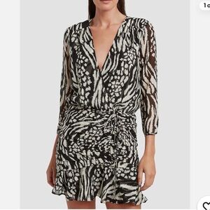 Veronica Beard Black and White Printed Wrap Dress